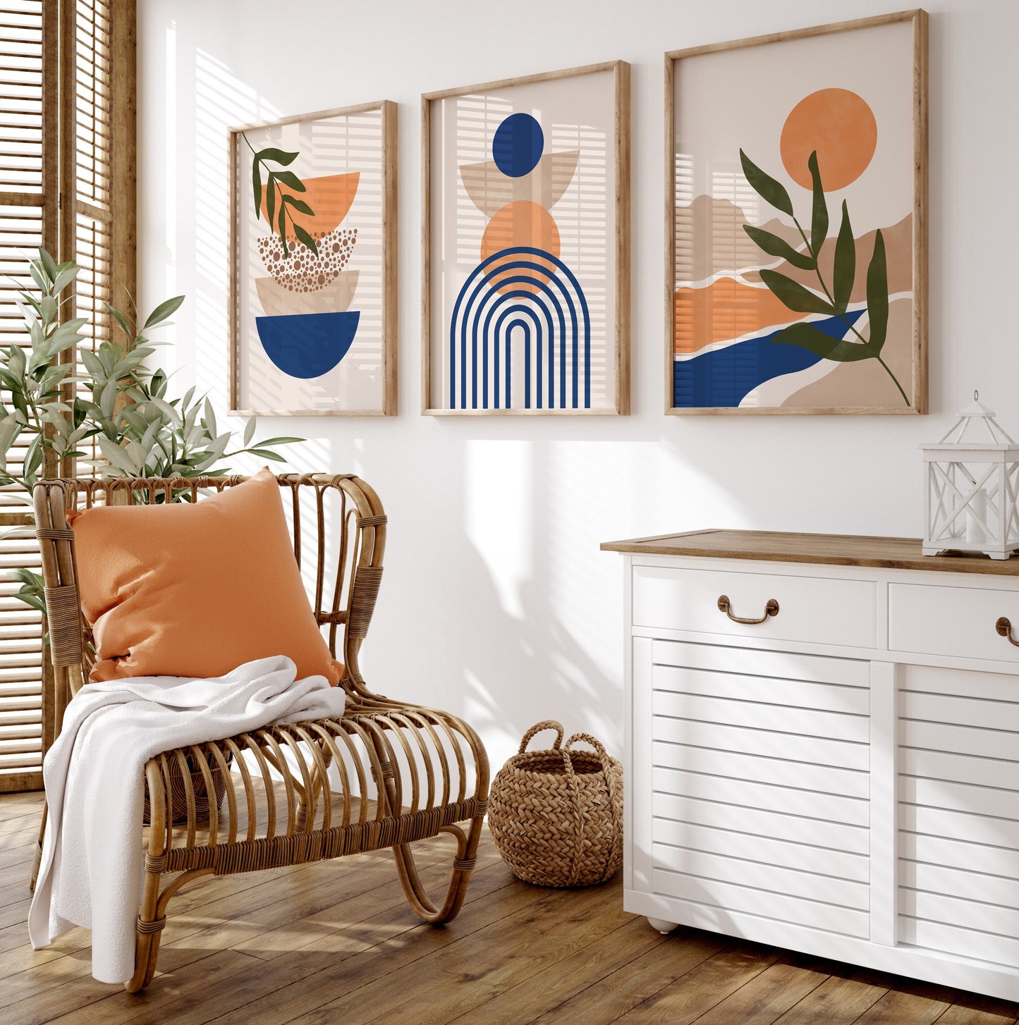 Set of 3 Blue & Orange Boho Wall Art Prints