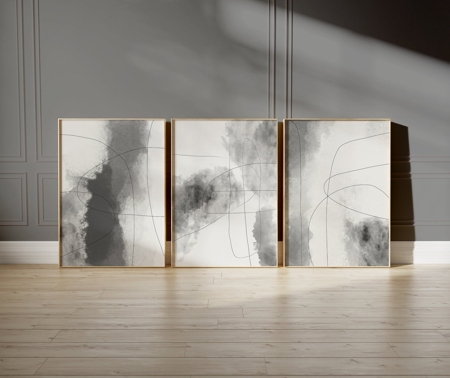 Set of 3 Modern Grey Abstract Wall Art