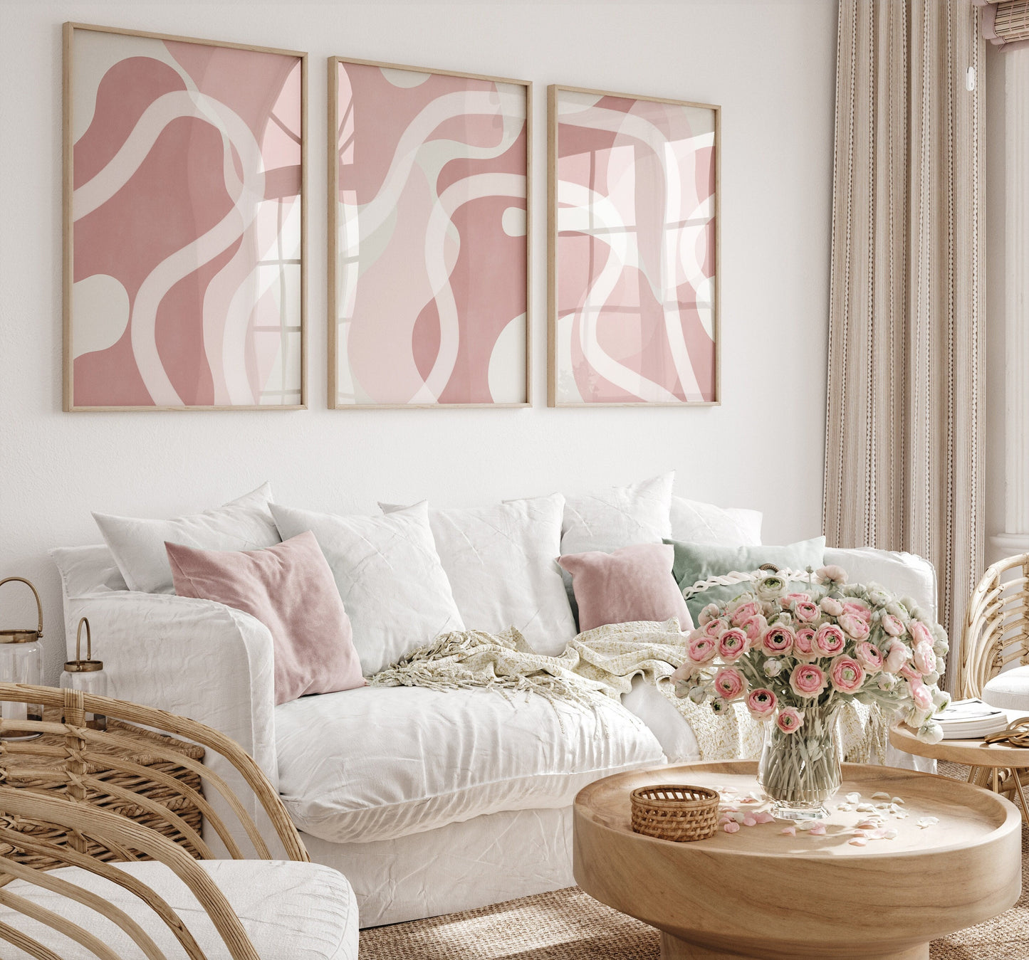Set of 3 Pink Watercolour Abstract Wall Art Prints