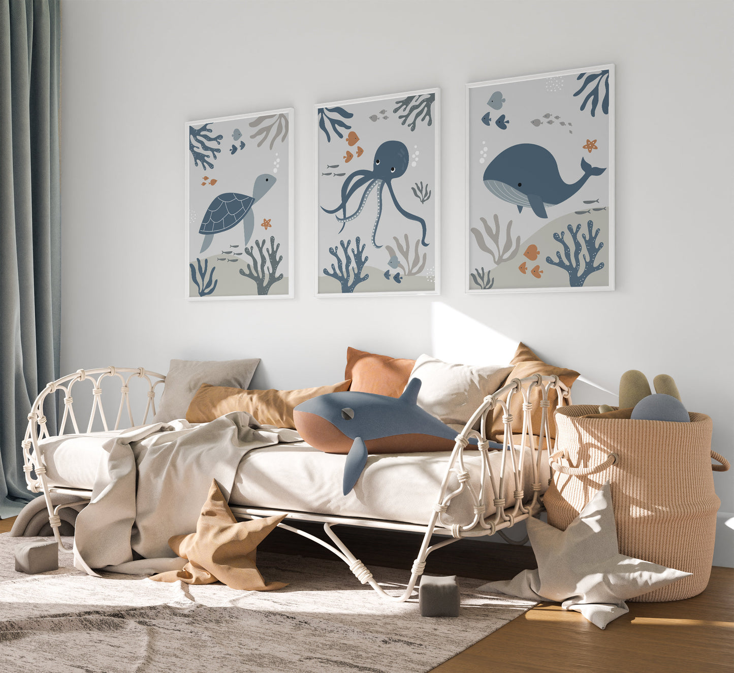 Set of 3 Ocean Sealife Nursery Wall Prints