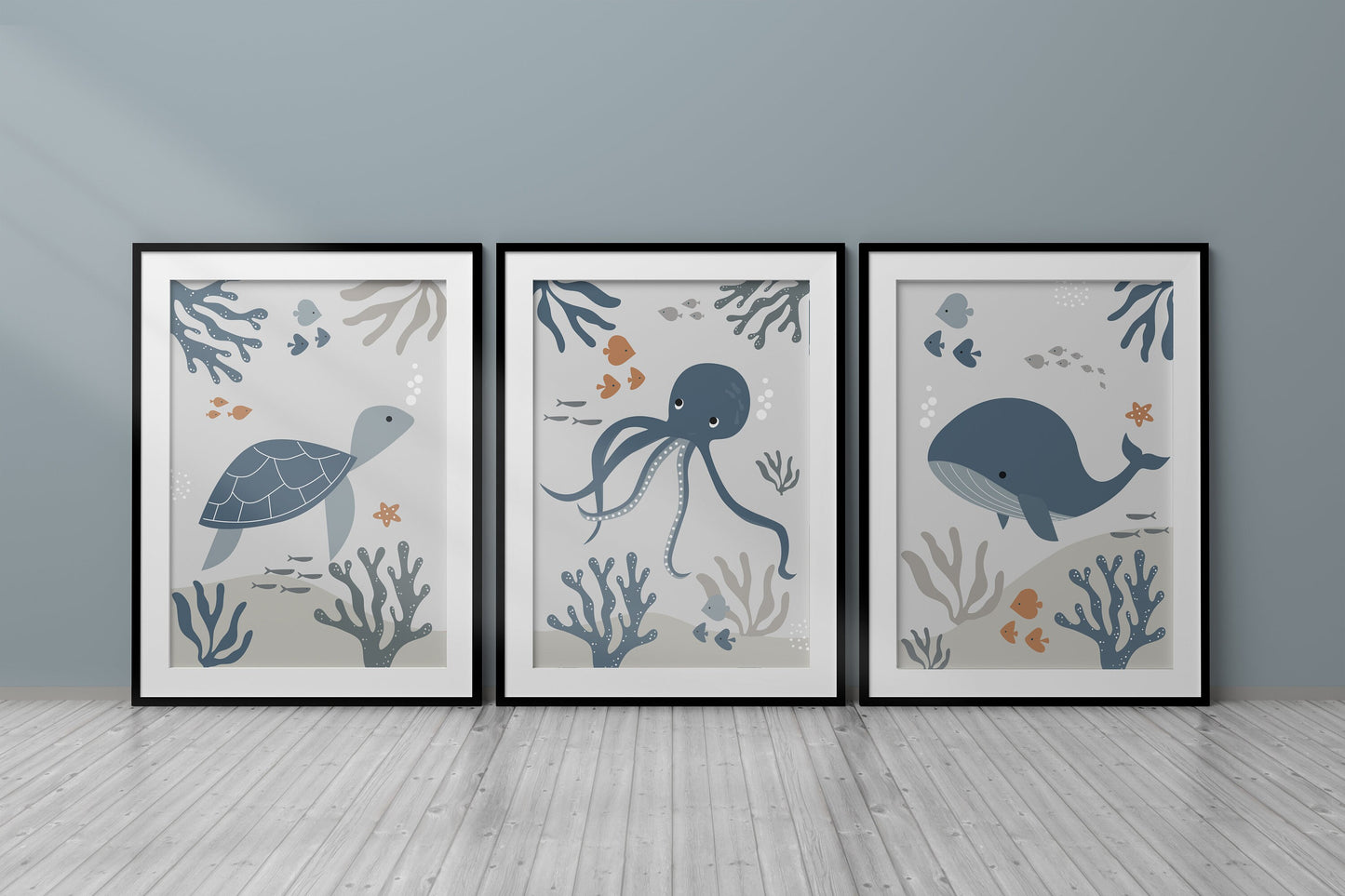 Set of 3 Ocean Sealife Nursery Wall Prints