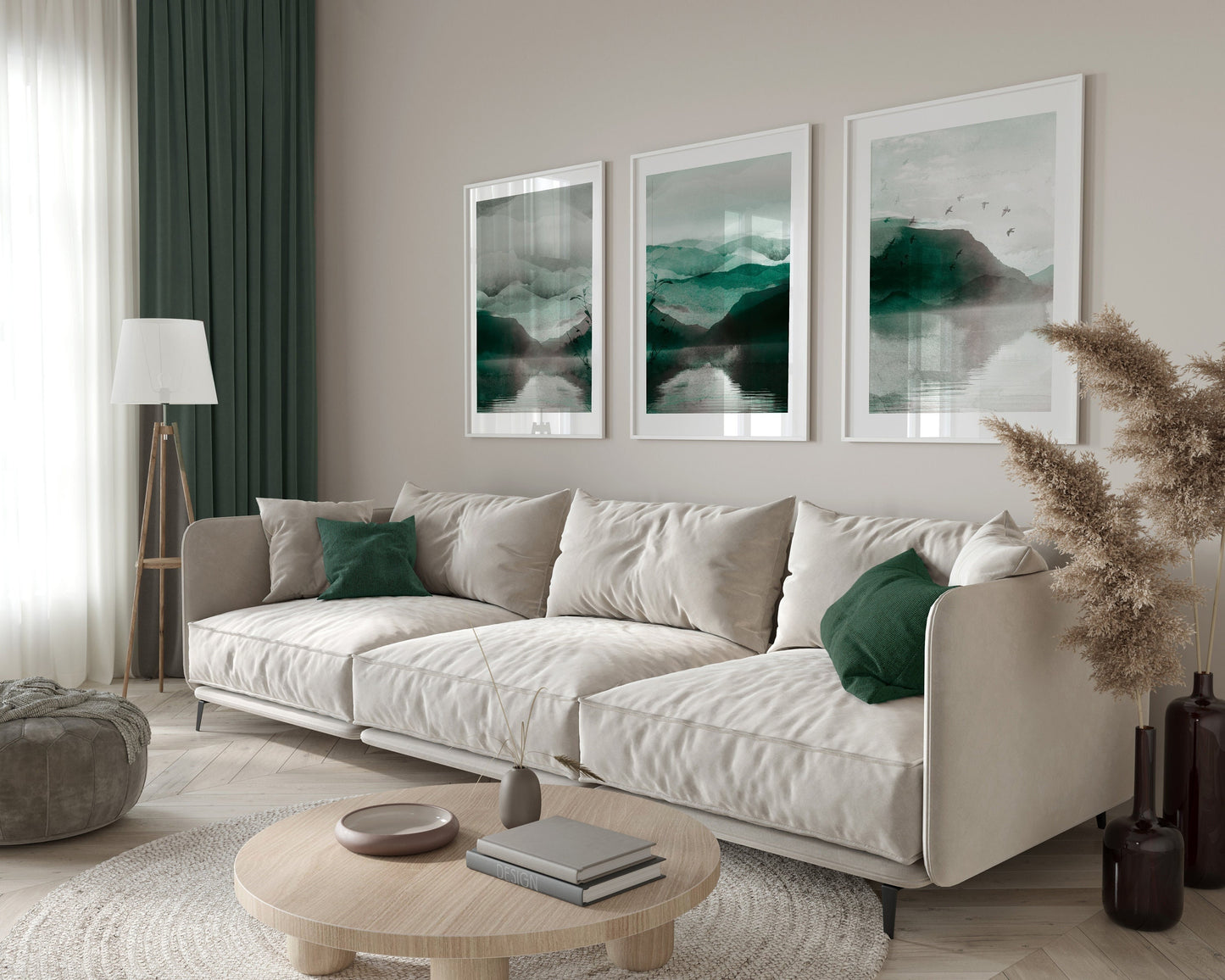 Set of 3 Green Landscape Abstract Wall Prints