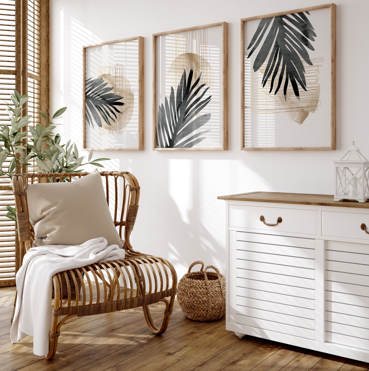 Set of 3 Grey & Gold Abstract Wall Art Prints