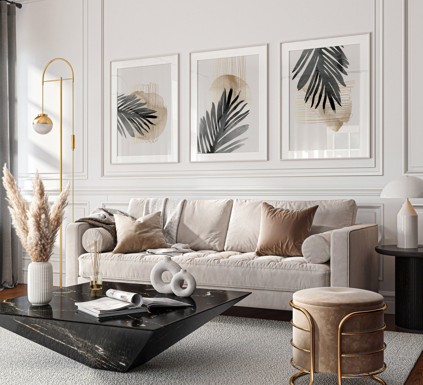 Set of 3 Grey & Gold Abstract Wall Art Prints