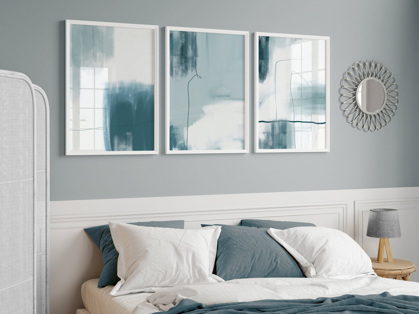 Set of 3 Blue Abstract Art Prints