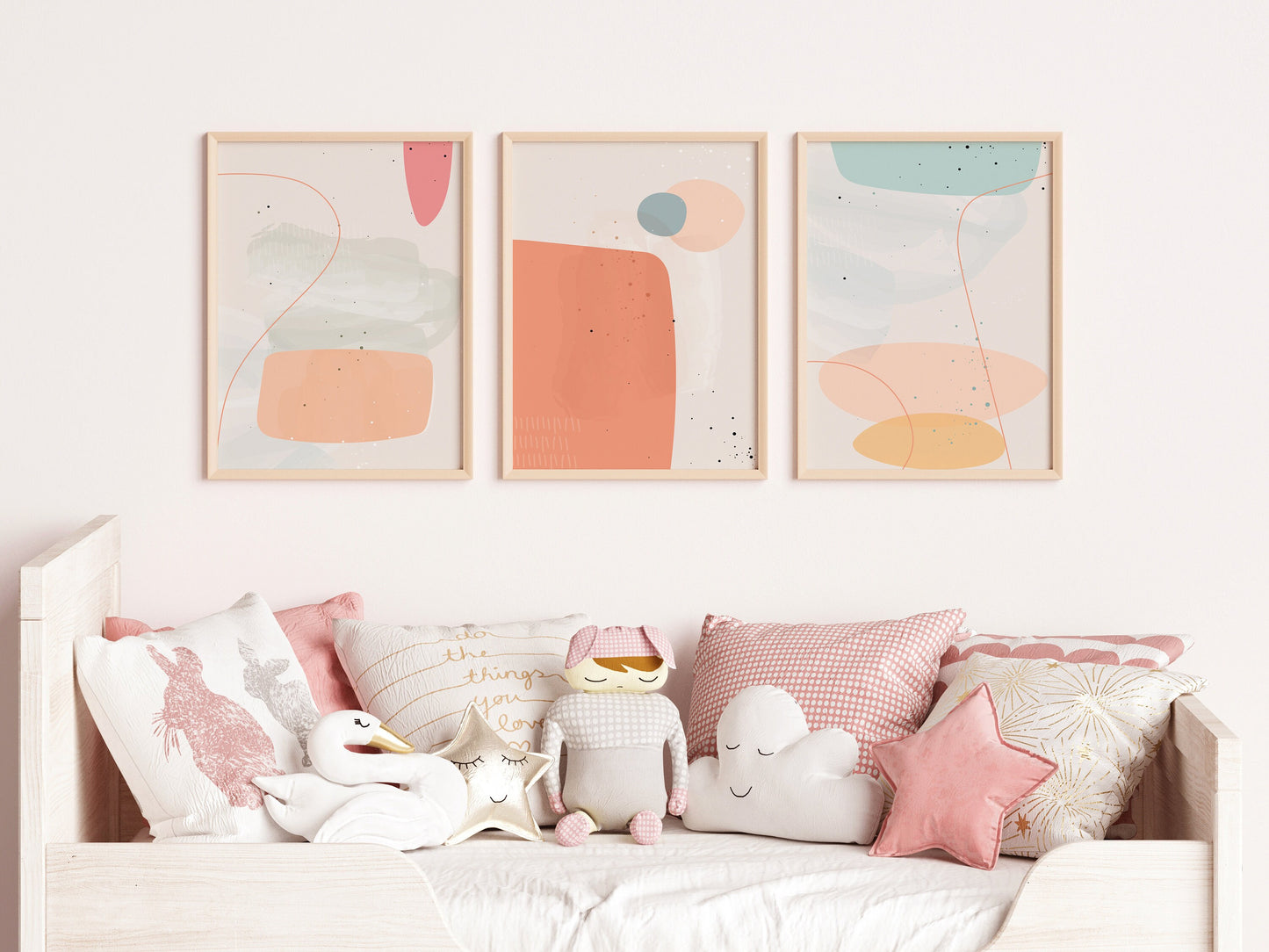 Set of 3 Girls Pastel Abstract Wall Art Prints