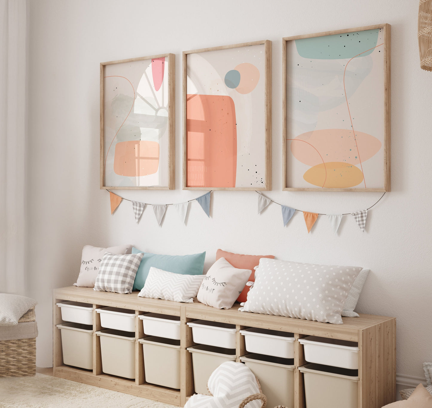 Set of 3 Girls Pastel Abstract Wall Art Prints