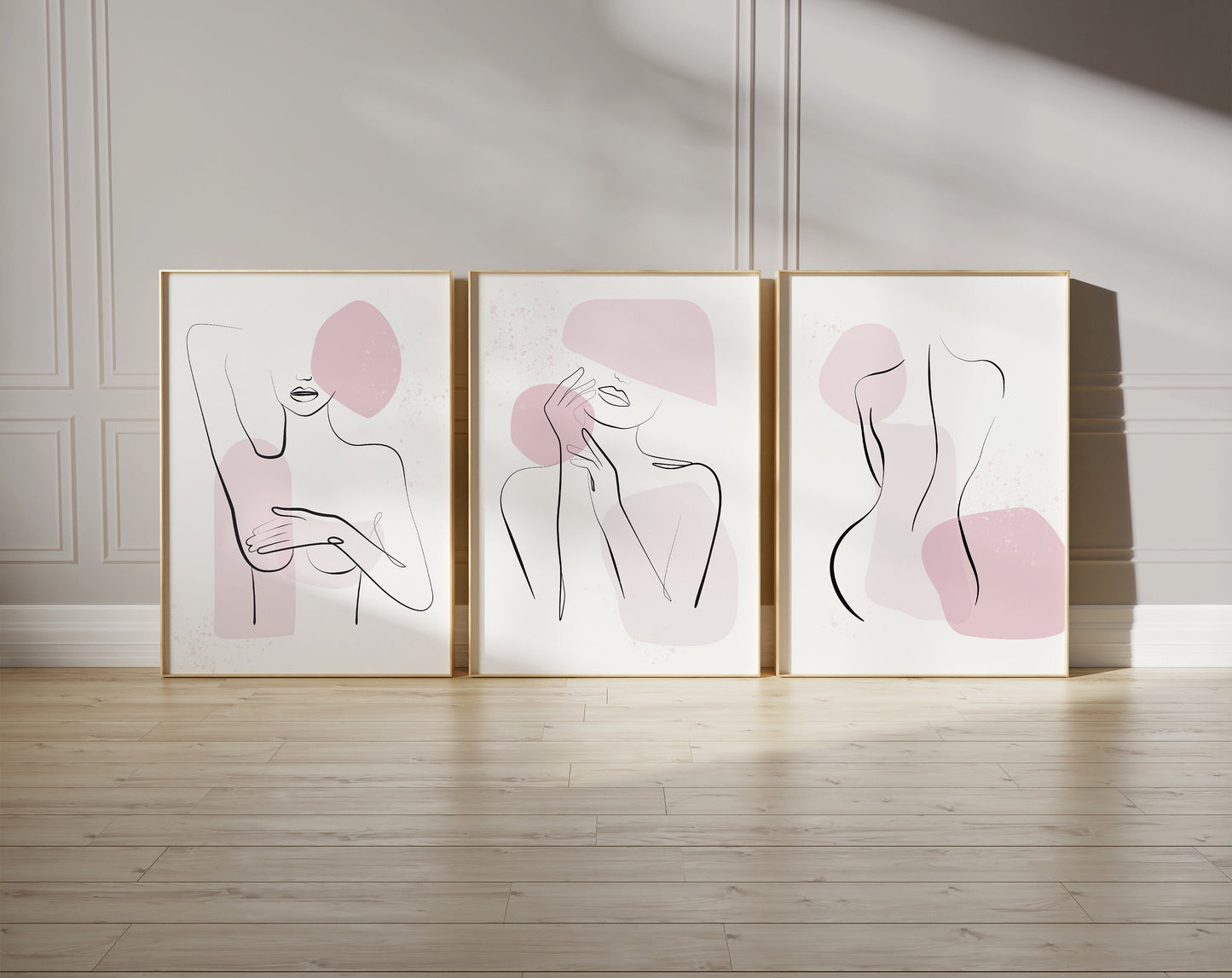 Set of 3 Pink Line Art Women Wall Prints