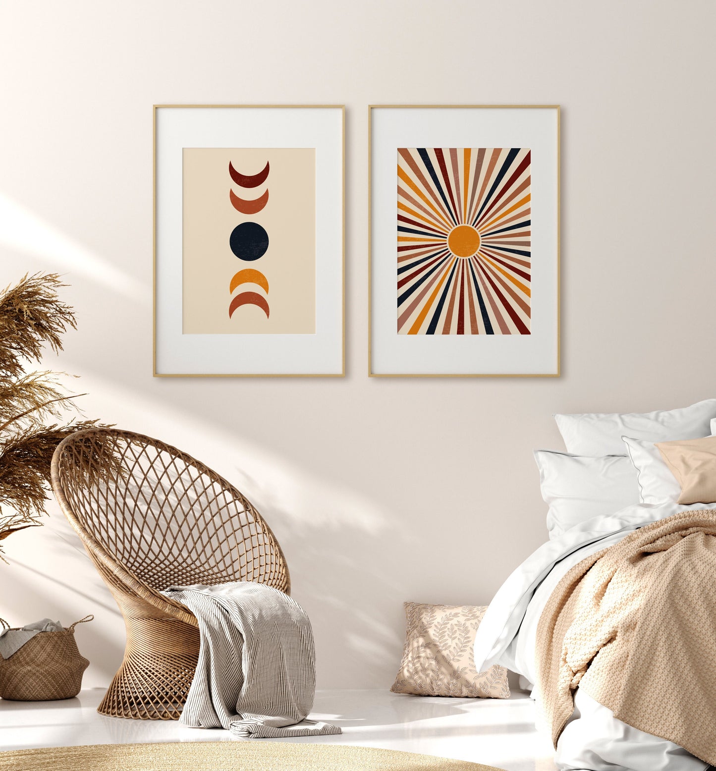 Set of 2 Red & Navy Boho Wall Art Prints