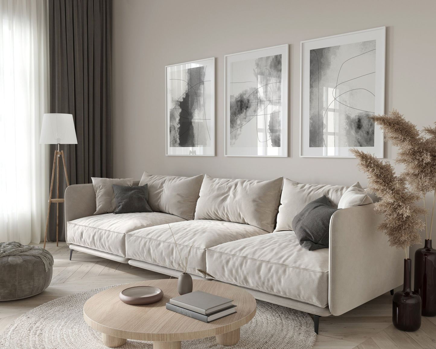 Set of 3 Modern Grey Abstract Wall Art