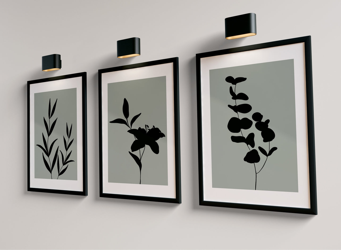 Set of 3 Sage Green Botanical Wall Art Prints