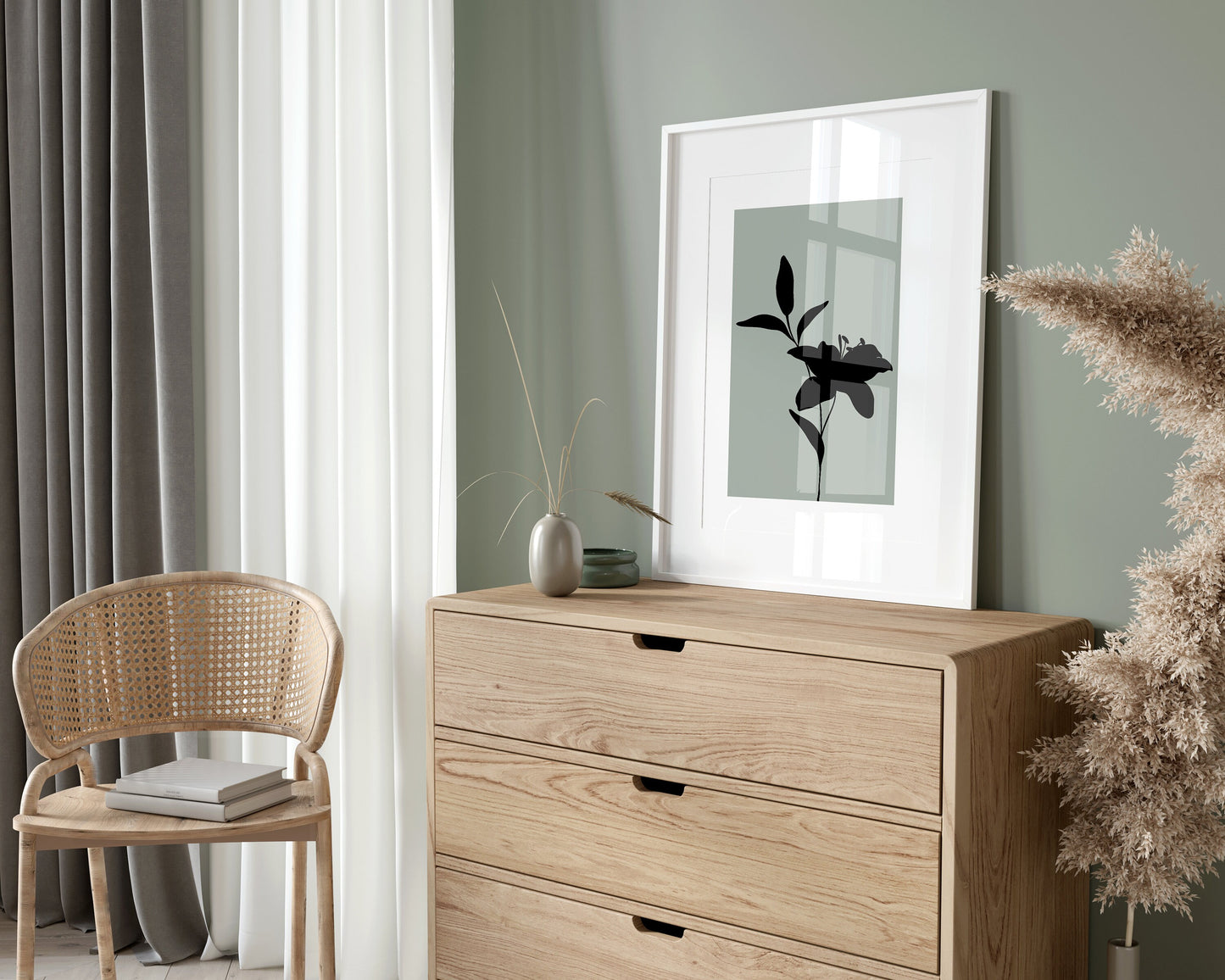 Set of 3 Sage Green Botanical Wall Art Prints