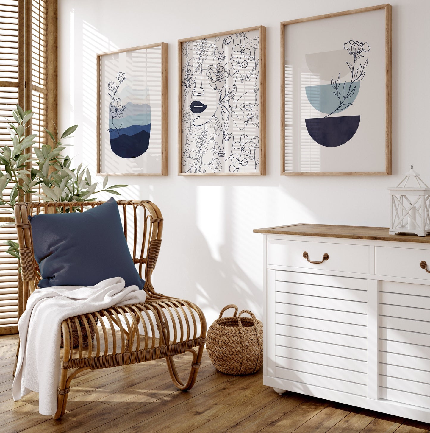 Set of 3 Blue Bedroom wall Prints