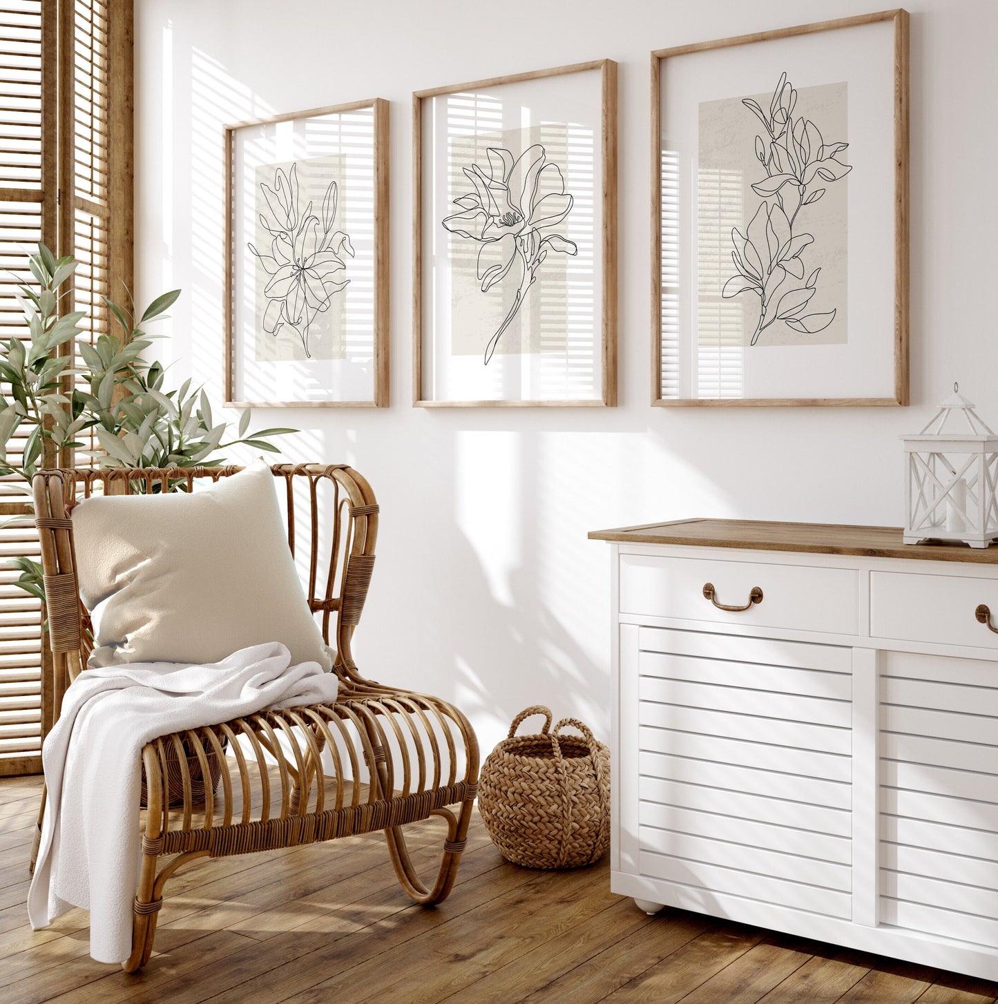 Set of 3 Floral Line Art Wall Prints