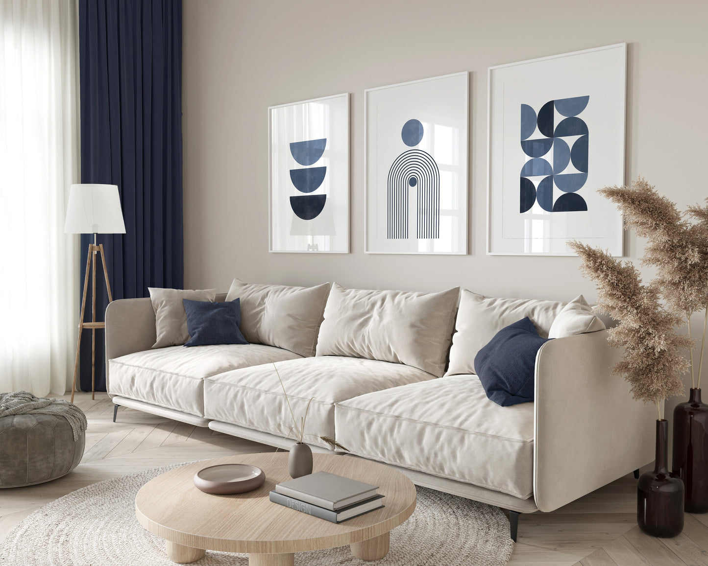 Set of 3 Blue & White Watercolour Boho Wall Art Prints