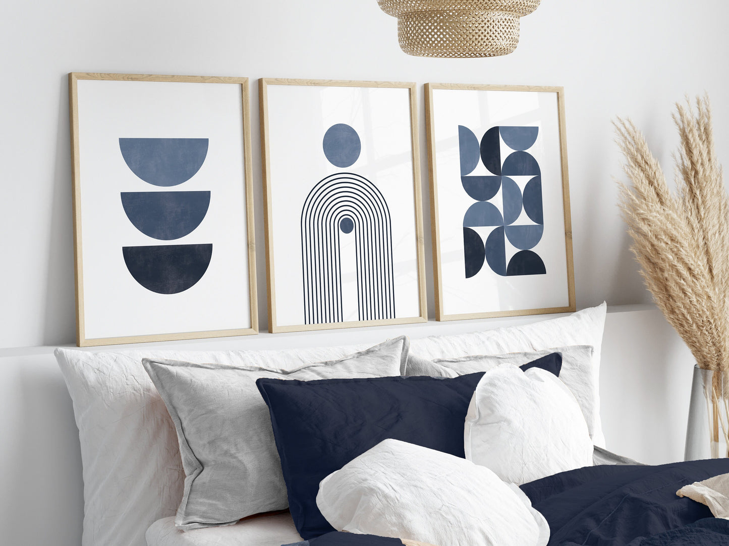 Set of 3 Blue & White Watercolour Boho Wall Art Prints