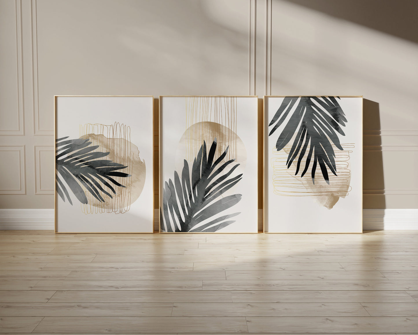 Set of 3 Grey & Gold Abstract Wall Art Prints