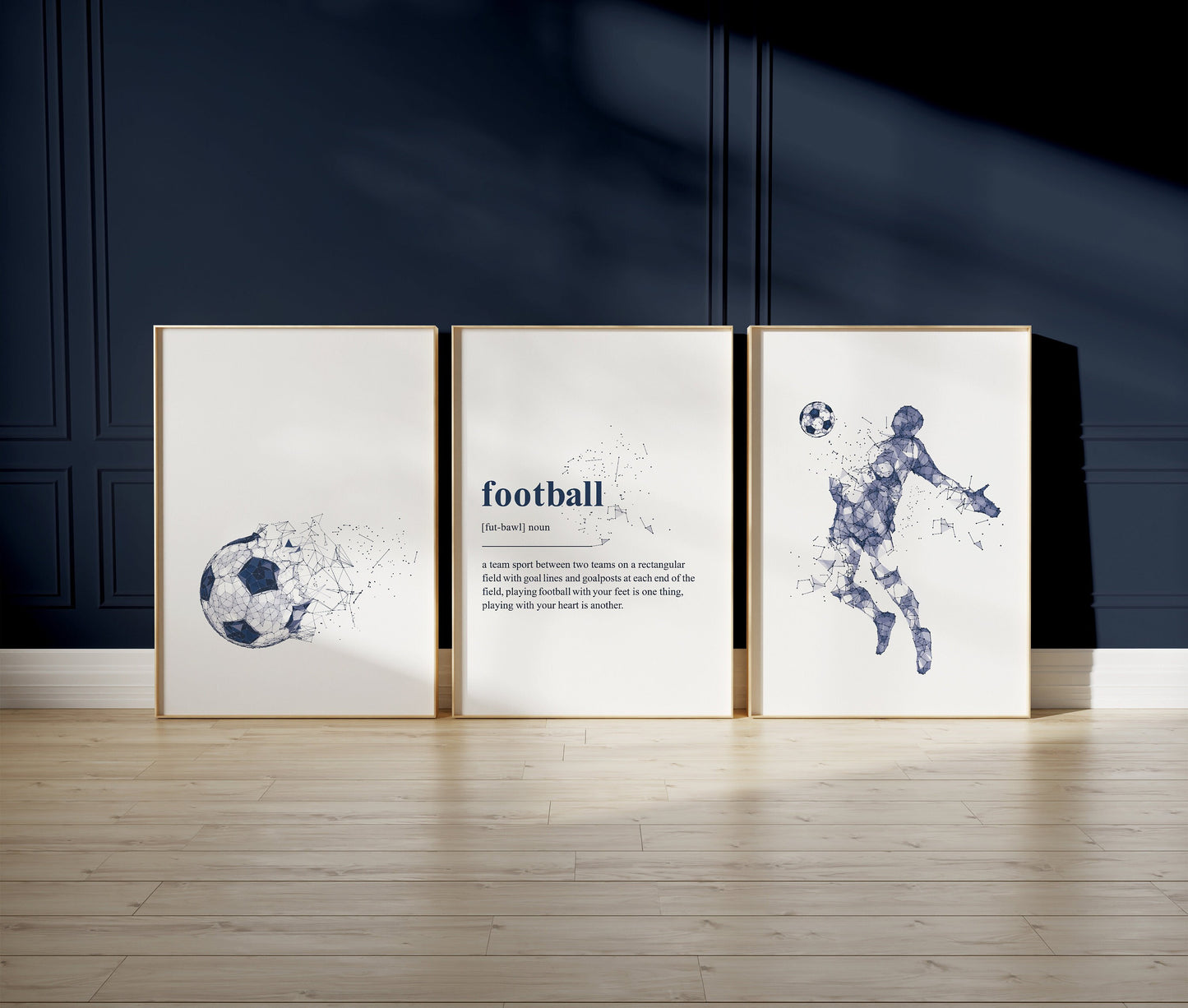 Set of 3 blue abstract Football Wall Art Prints