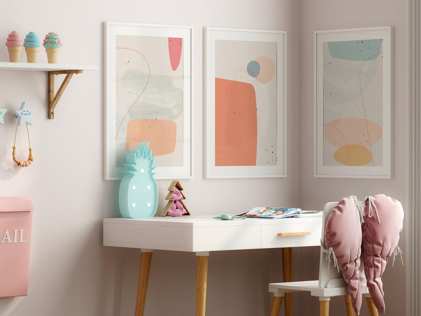 Set of 3 Girls Pastel Abstract Wall Art Prints