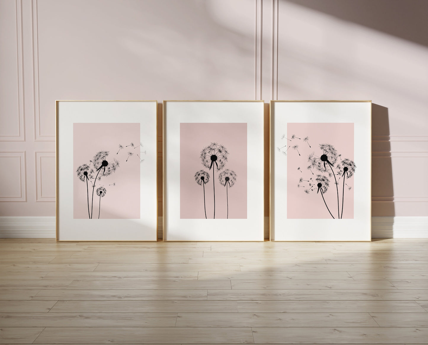 Set of 3 Pink Dandelion Wall Art Prints