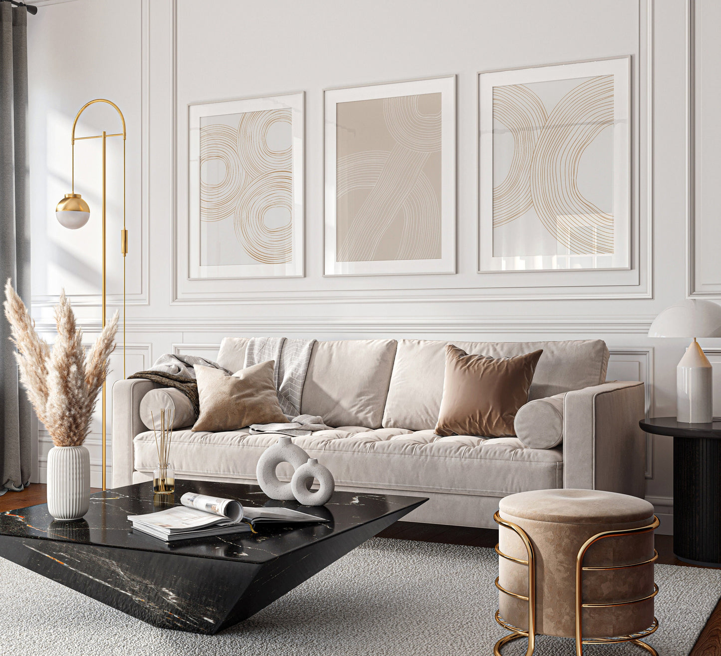 Set of 3 Neutral Circle Abstract Wall Prints