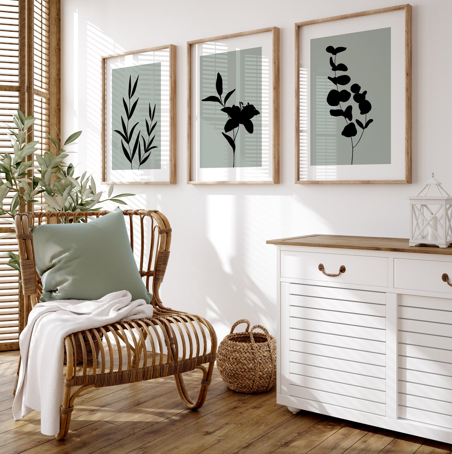 Set of 3 Sage Green Botanical Wall Art Prints