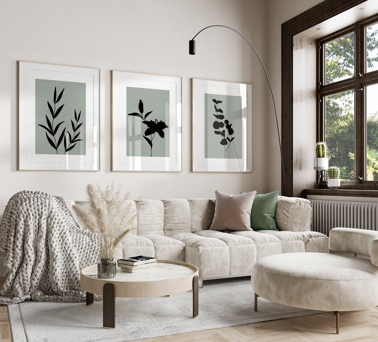 Set of 3 Sage Green Botanical Wall Art Prints