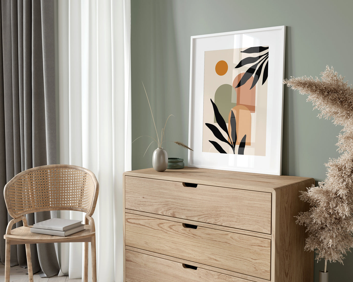 Set of 3 Orange & Green Boho Abstract Wall Art Prints