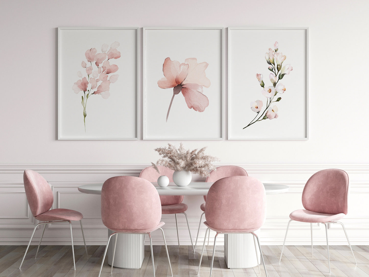 Set of 3 Pink Botanical Wall Art Prints