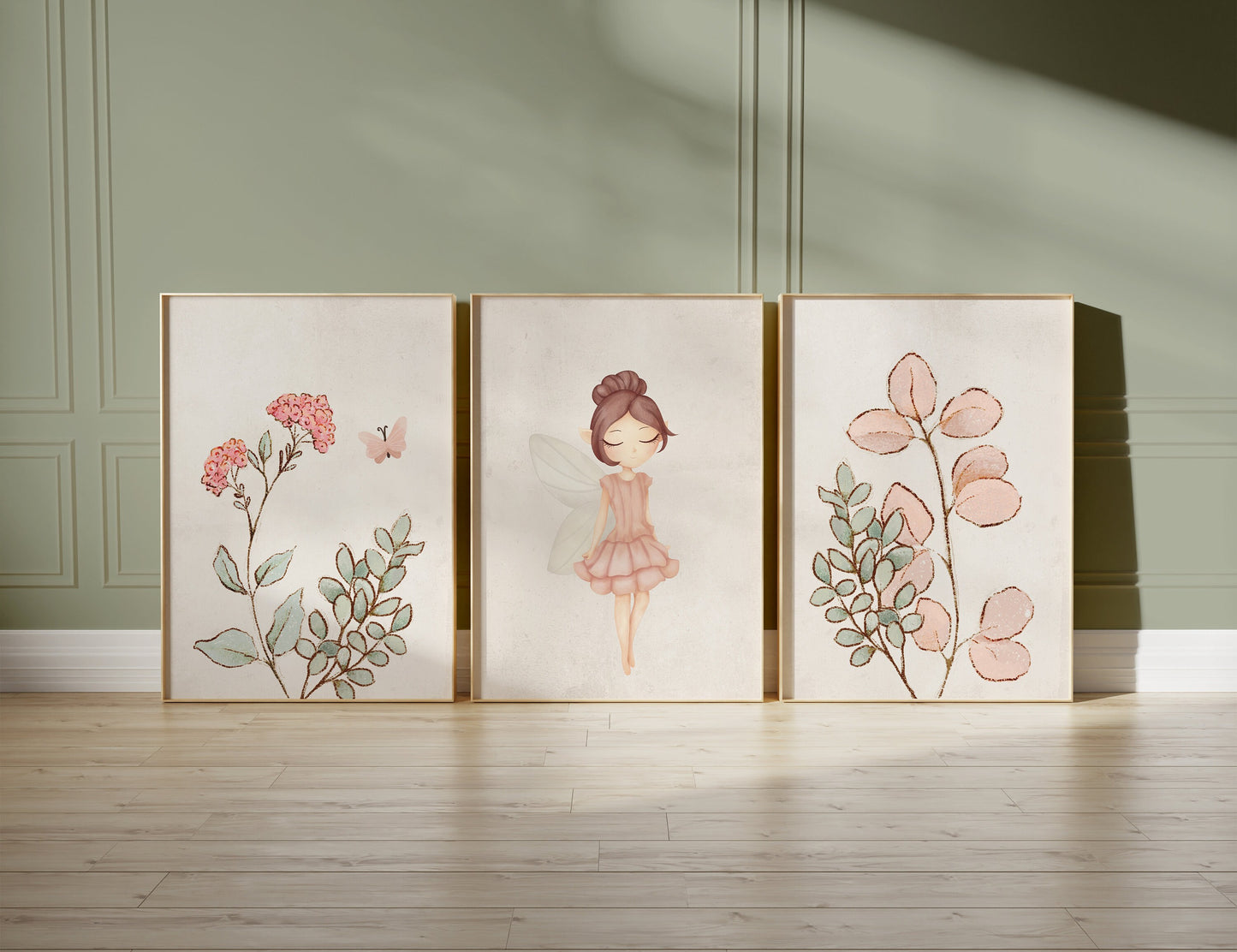 Set of 3 Girls Pink Fairy Bedroom Art Prints