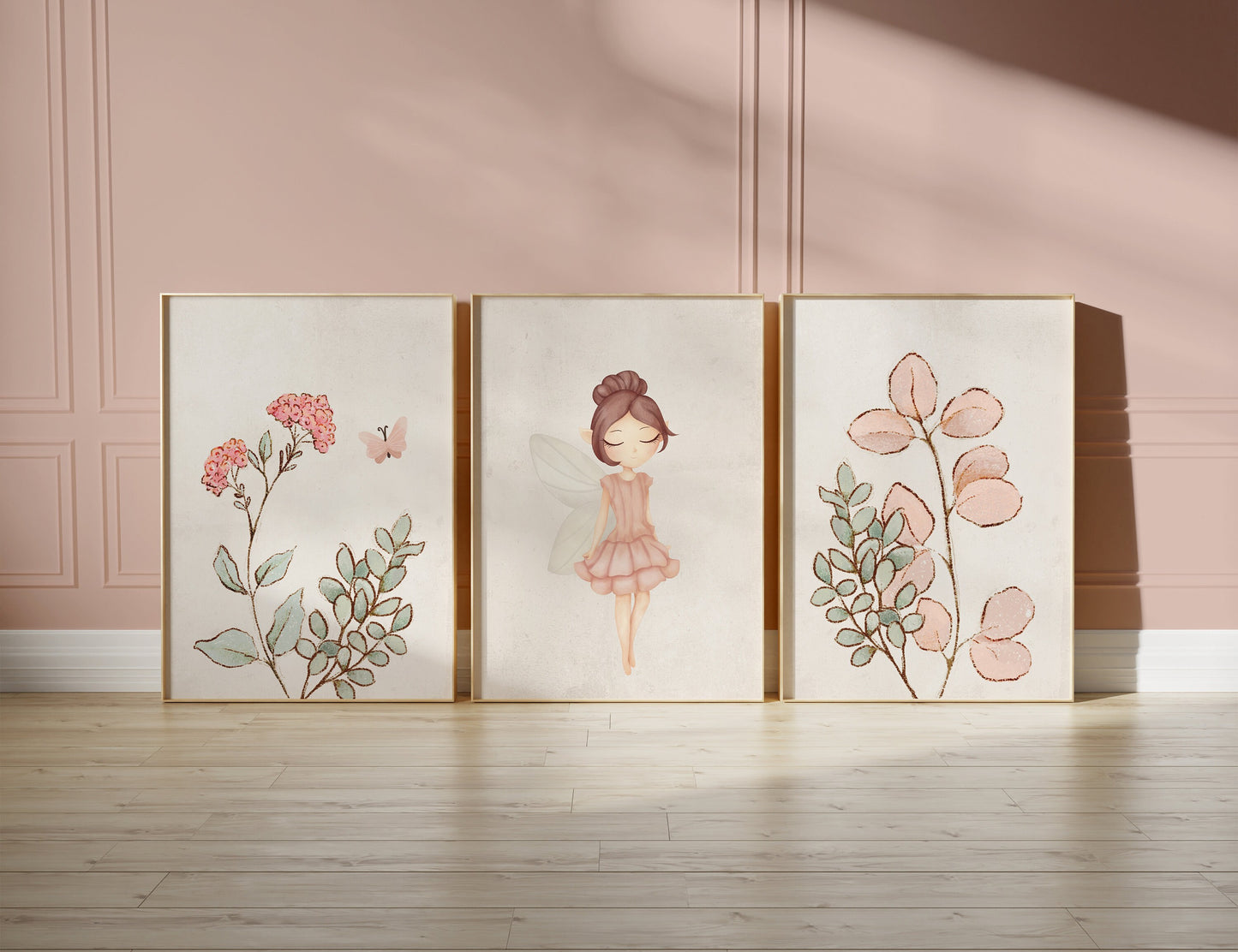 Set of 3 Girls Pink Fairy Bedroom Art Prints