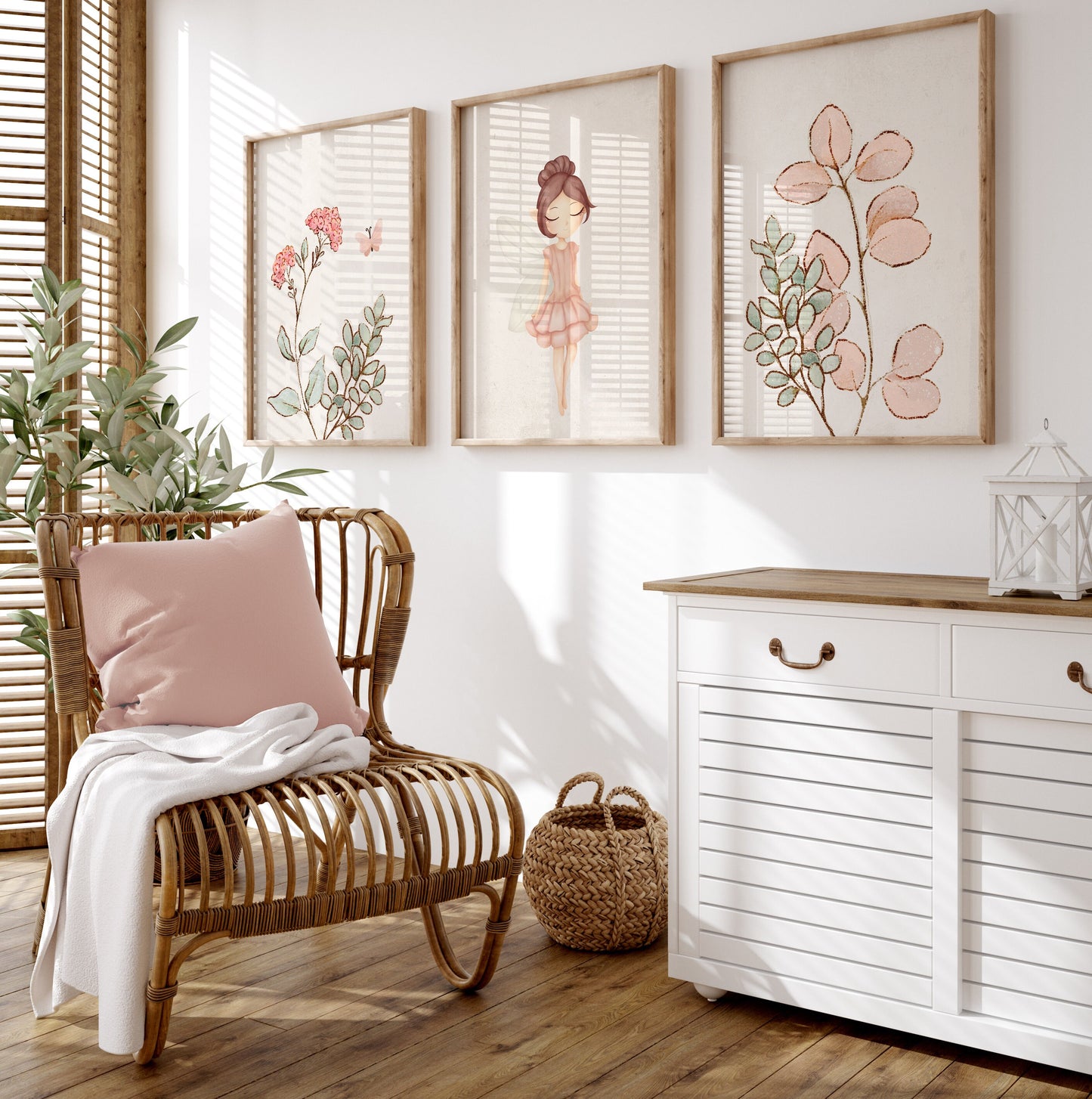 Set of 3 Girls Pink Fairy Bedroom Art Prints