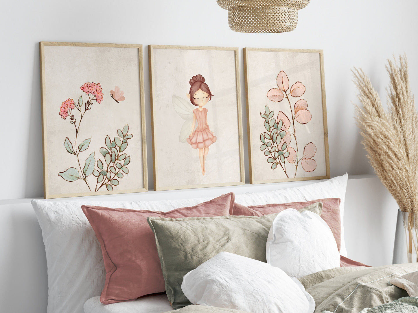 Set of 3 Girls Pink Fairy Bedroom Art Prints
