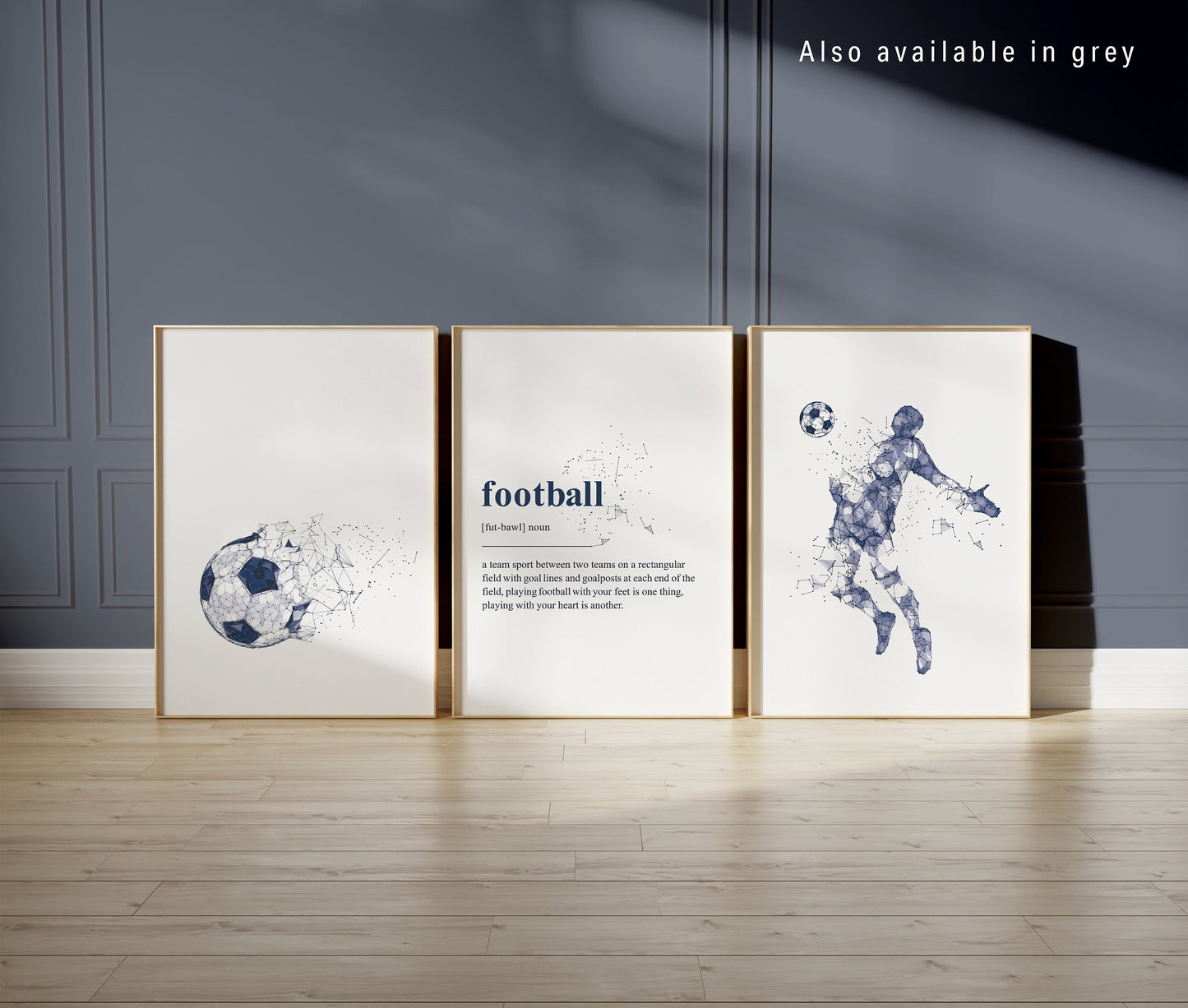 Set of 3 blue abstract Football Wall Art Prints