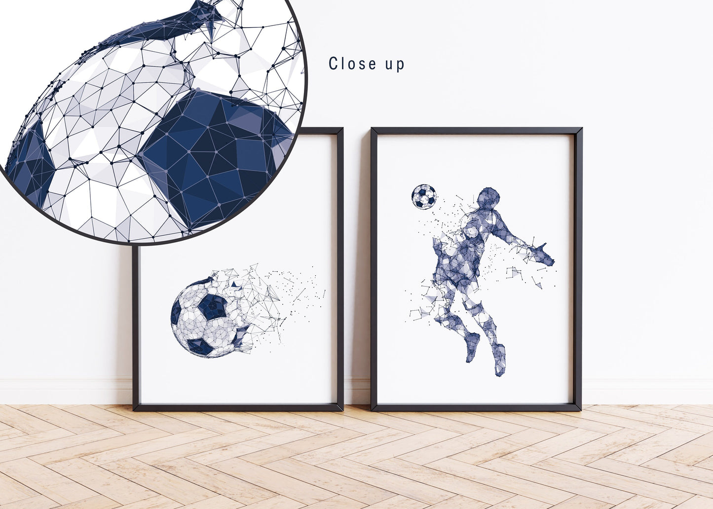 Set of 3 blue abstract Football Wall Art Prints