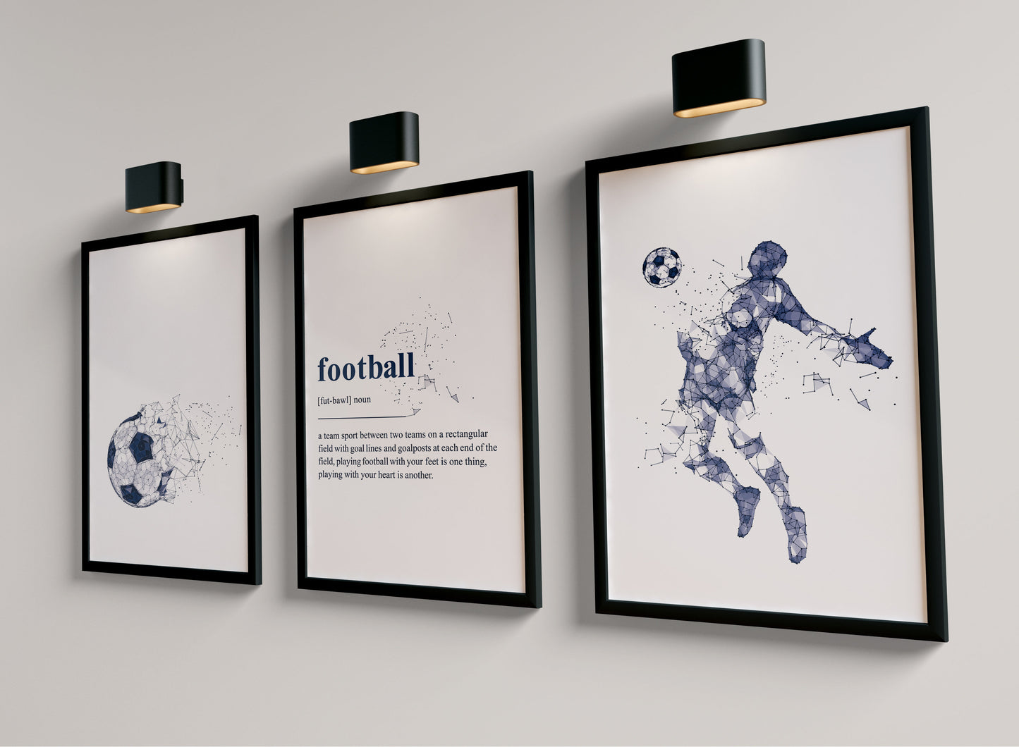 Set of 3 blue abstract Football Wall Art Prints