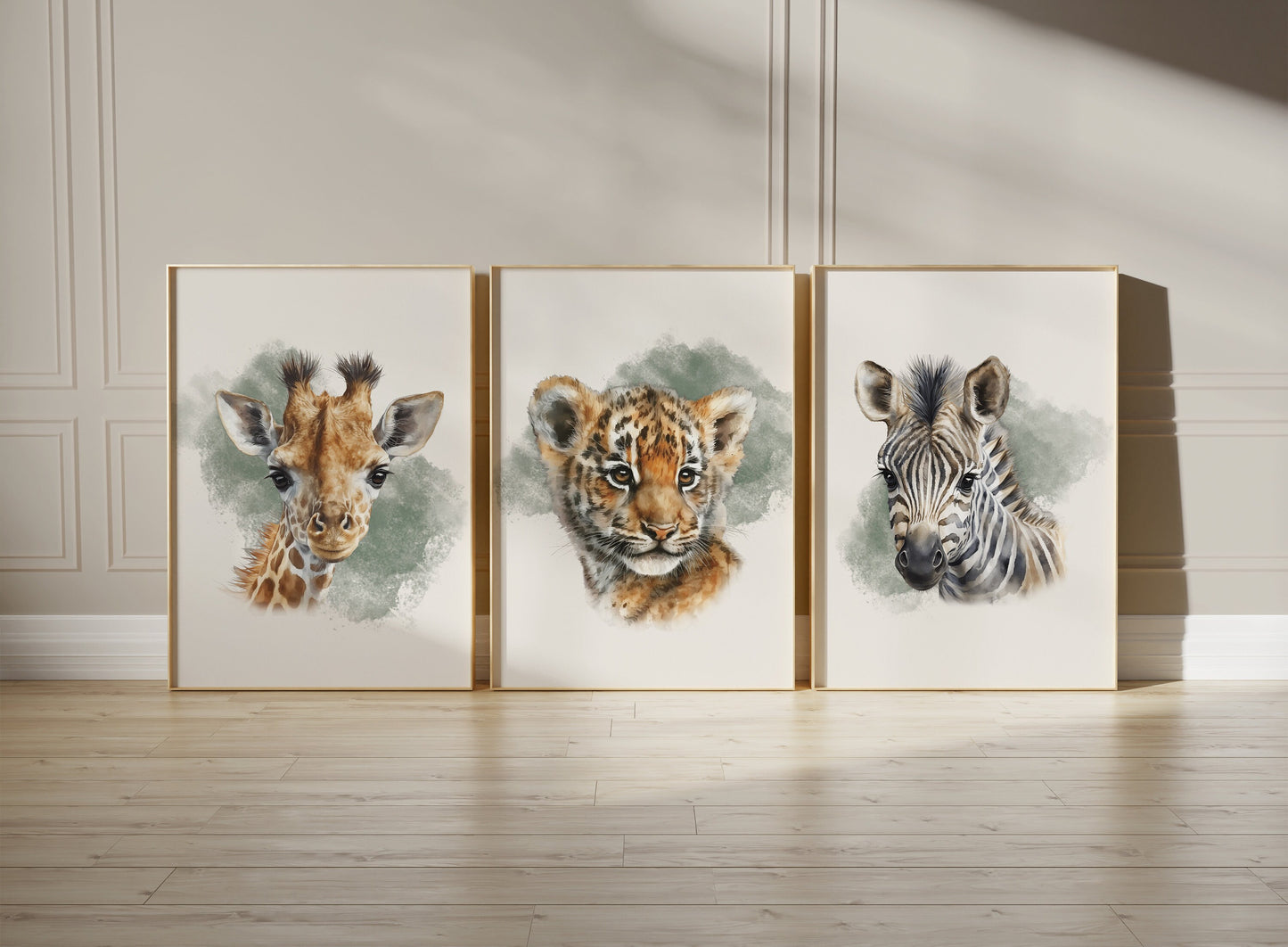 Set of 3 Green Safari Animal Boys bedroom Prints