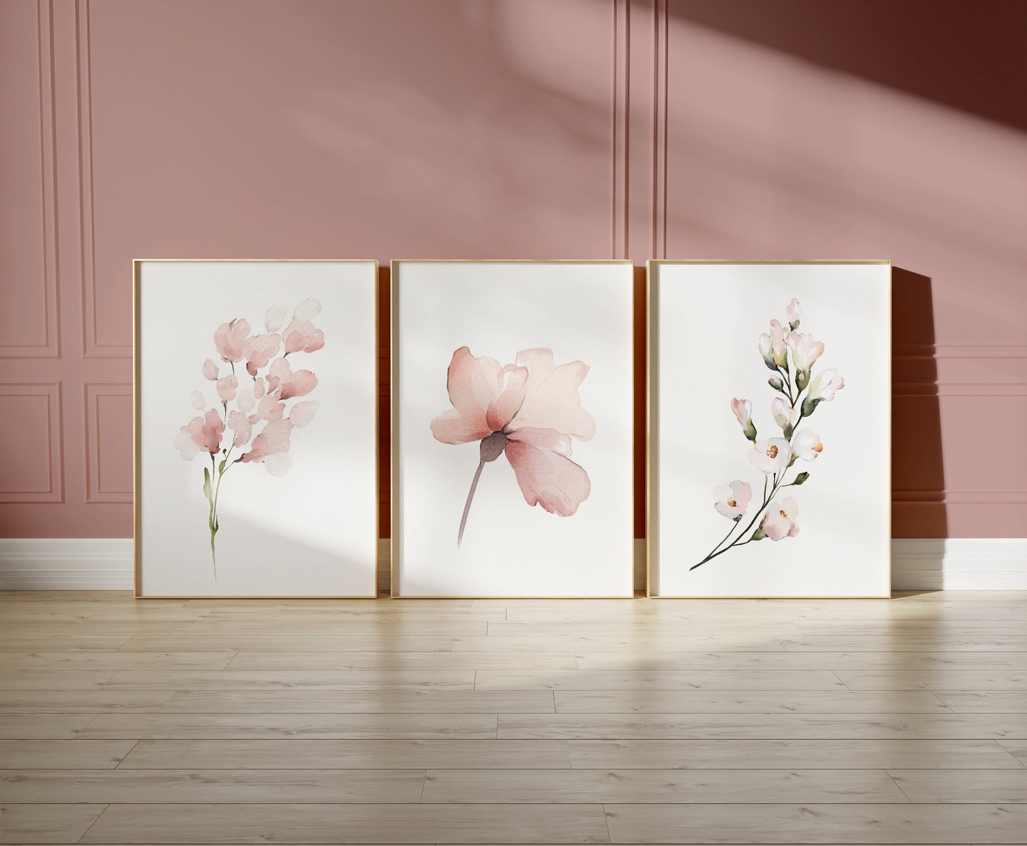 Set of 3 Pink Botanical Wall Art Prints