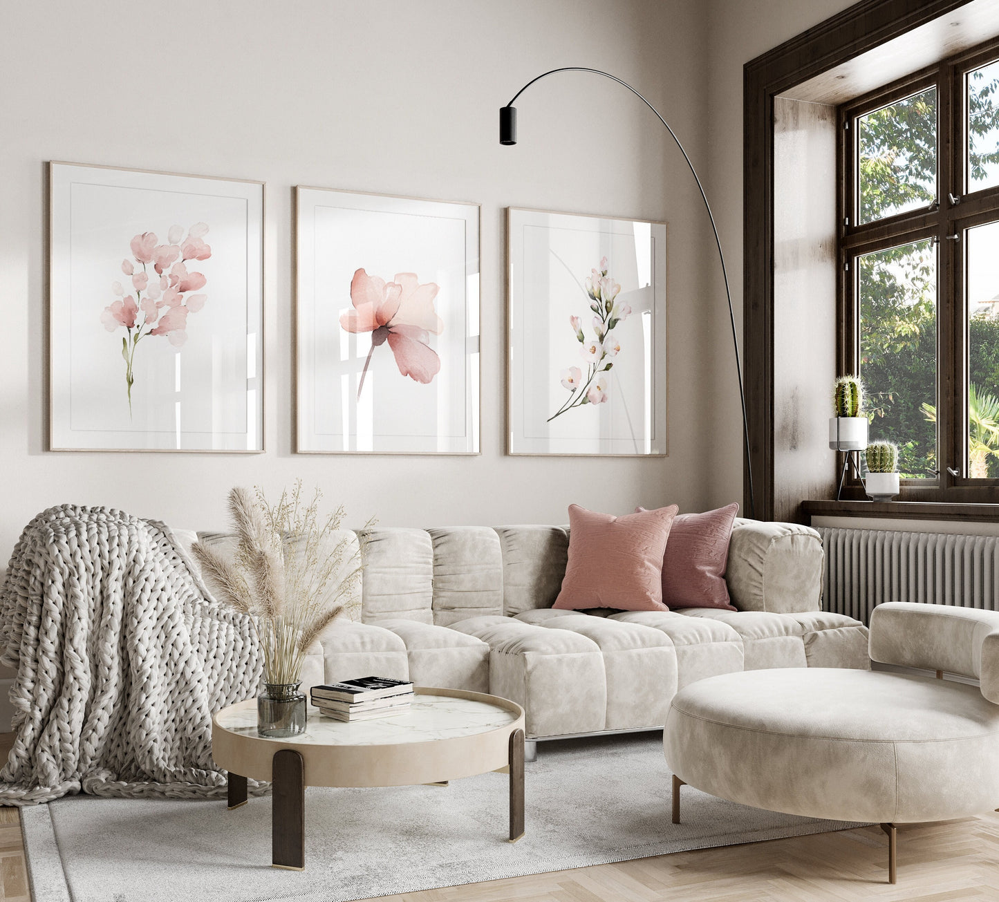 Set of 3 Pink Botanical Wall Art Prints