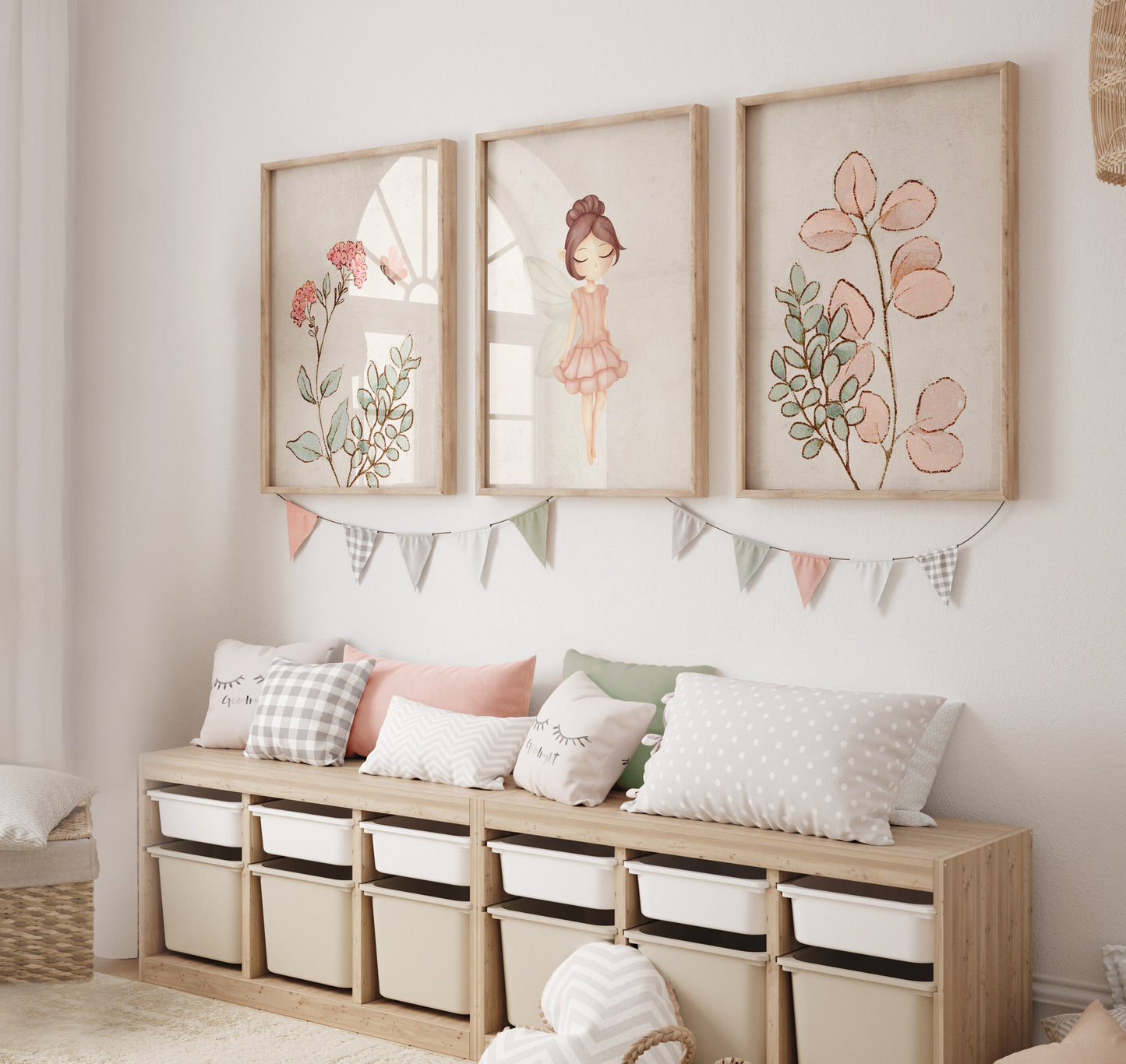 Set of 3 Girls Pink Fairy Bedroom Art Prints