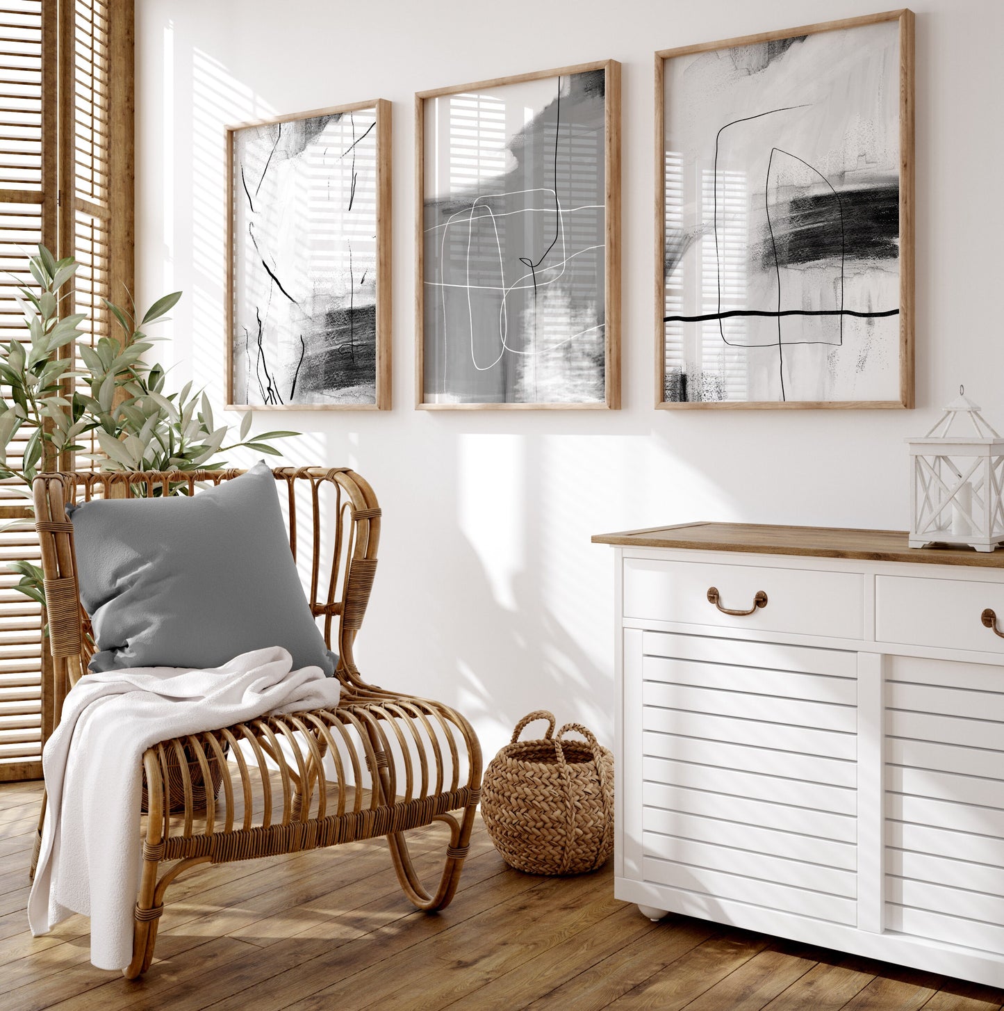 Set of 3 Grey & Black Abstract Wall Prints