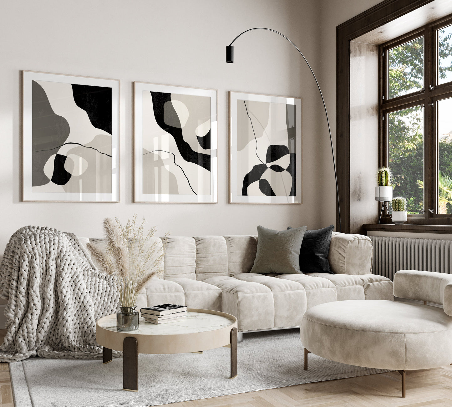 Set of 3 Taupe Abstract Wall Art Prints