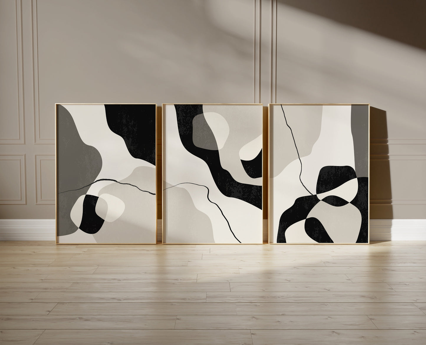 Set of 3 Taupe Abstract Wall Art Prints