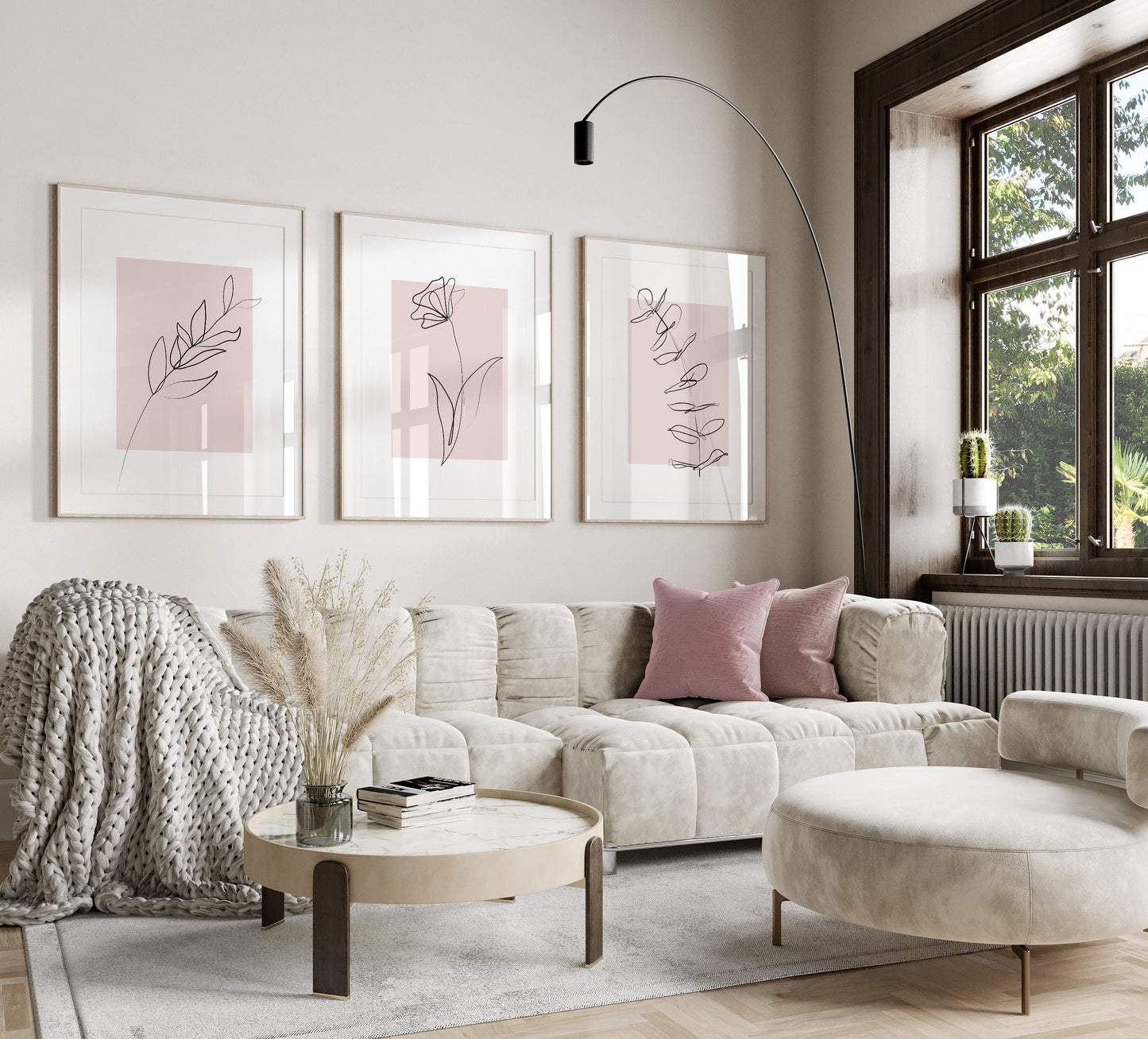 Set of 3 Pink Botanical Wall Art Prints