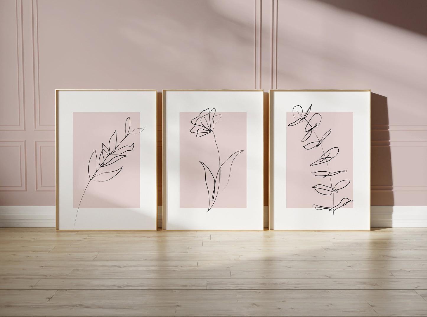 Set of 3 Pink Botanical Wall Art Prints