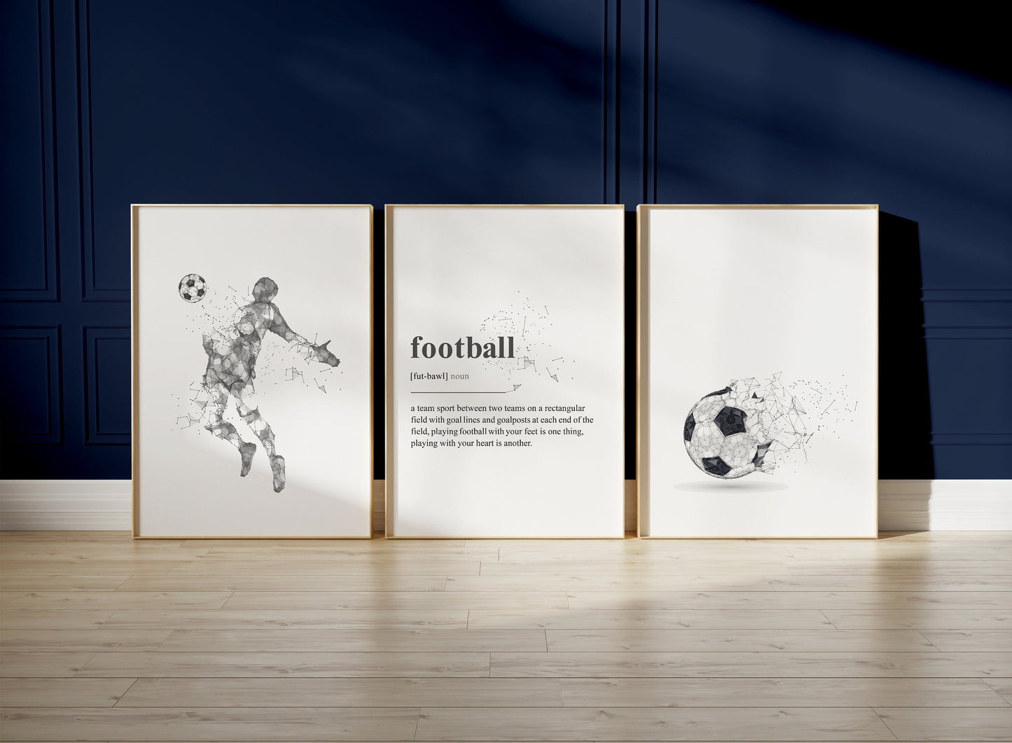 Set of 3 Black & Grey Abstract Football Wall Art Prints