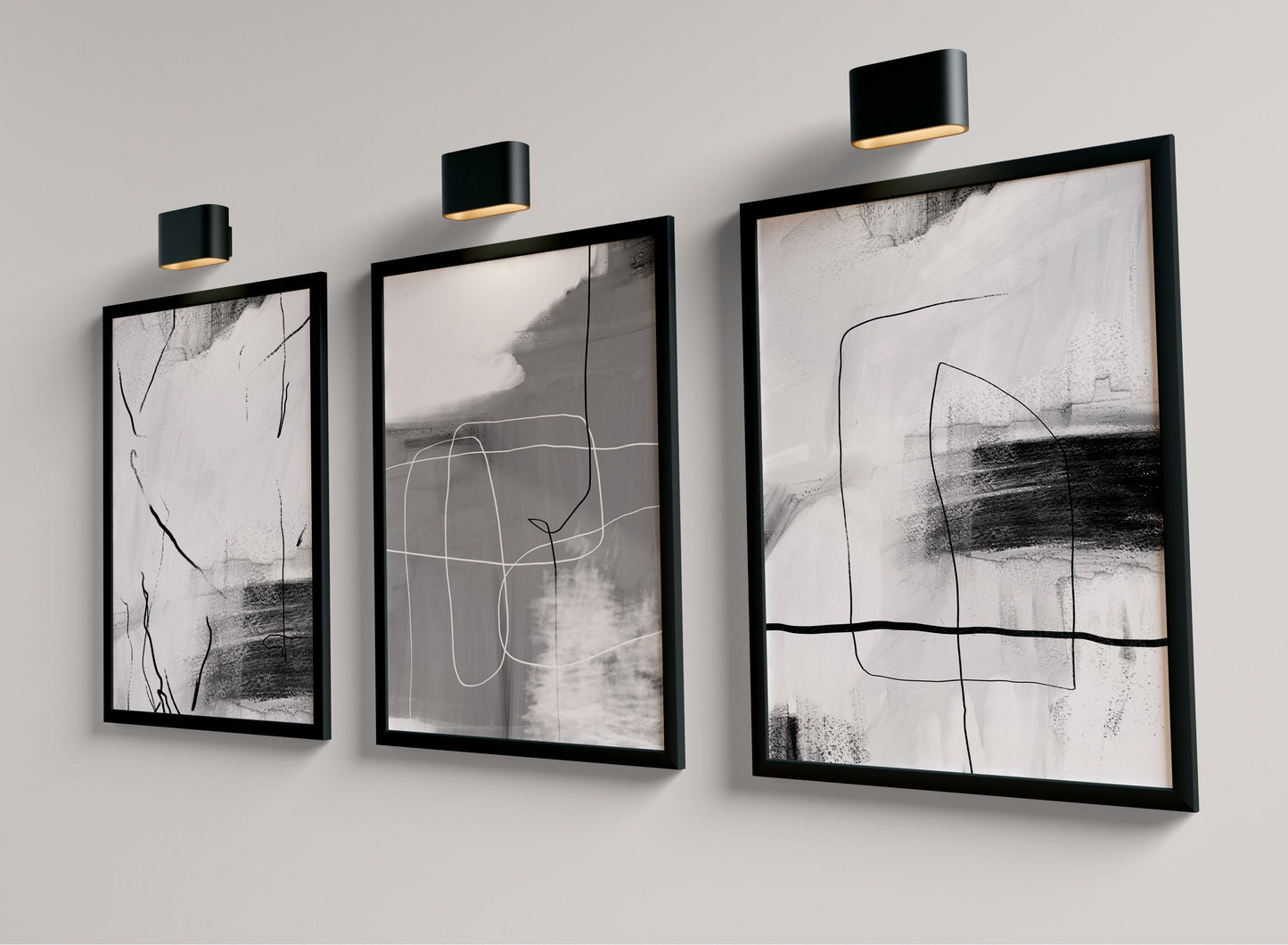 Set of 3 Grey & Black Abstract Wall Prints