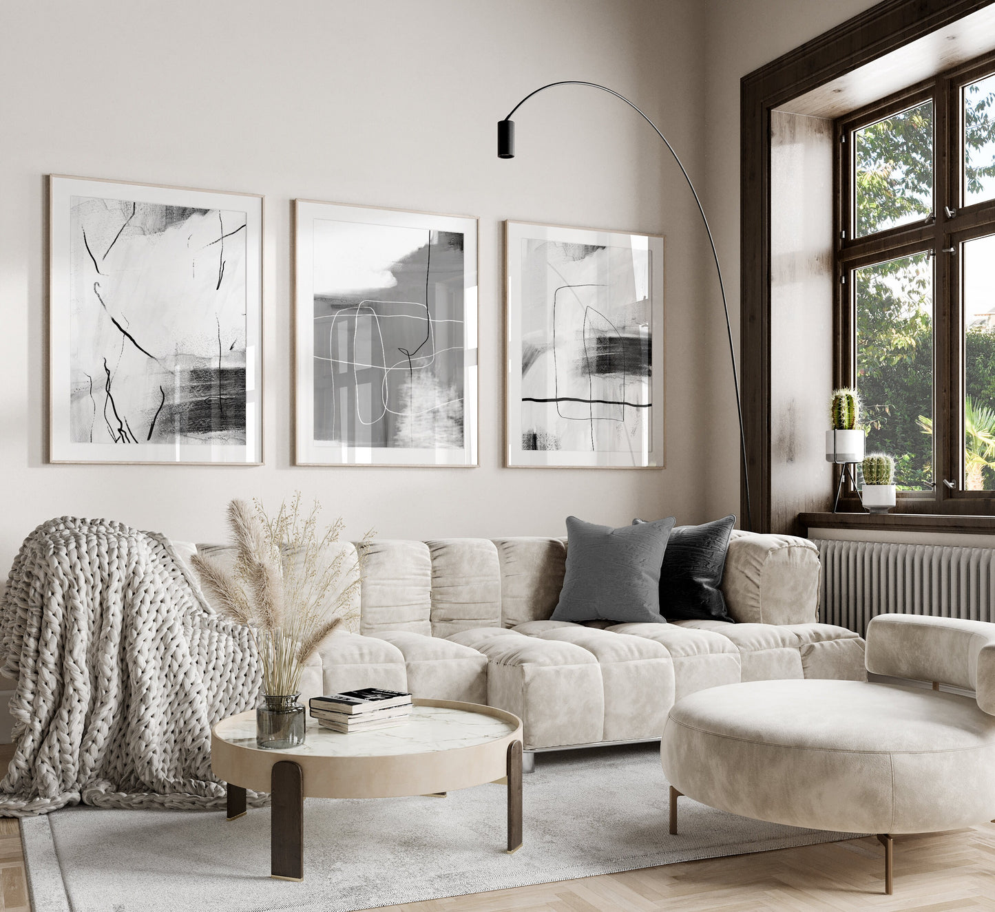 Set of 3 Grey & Black Abstract Wall Prints