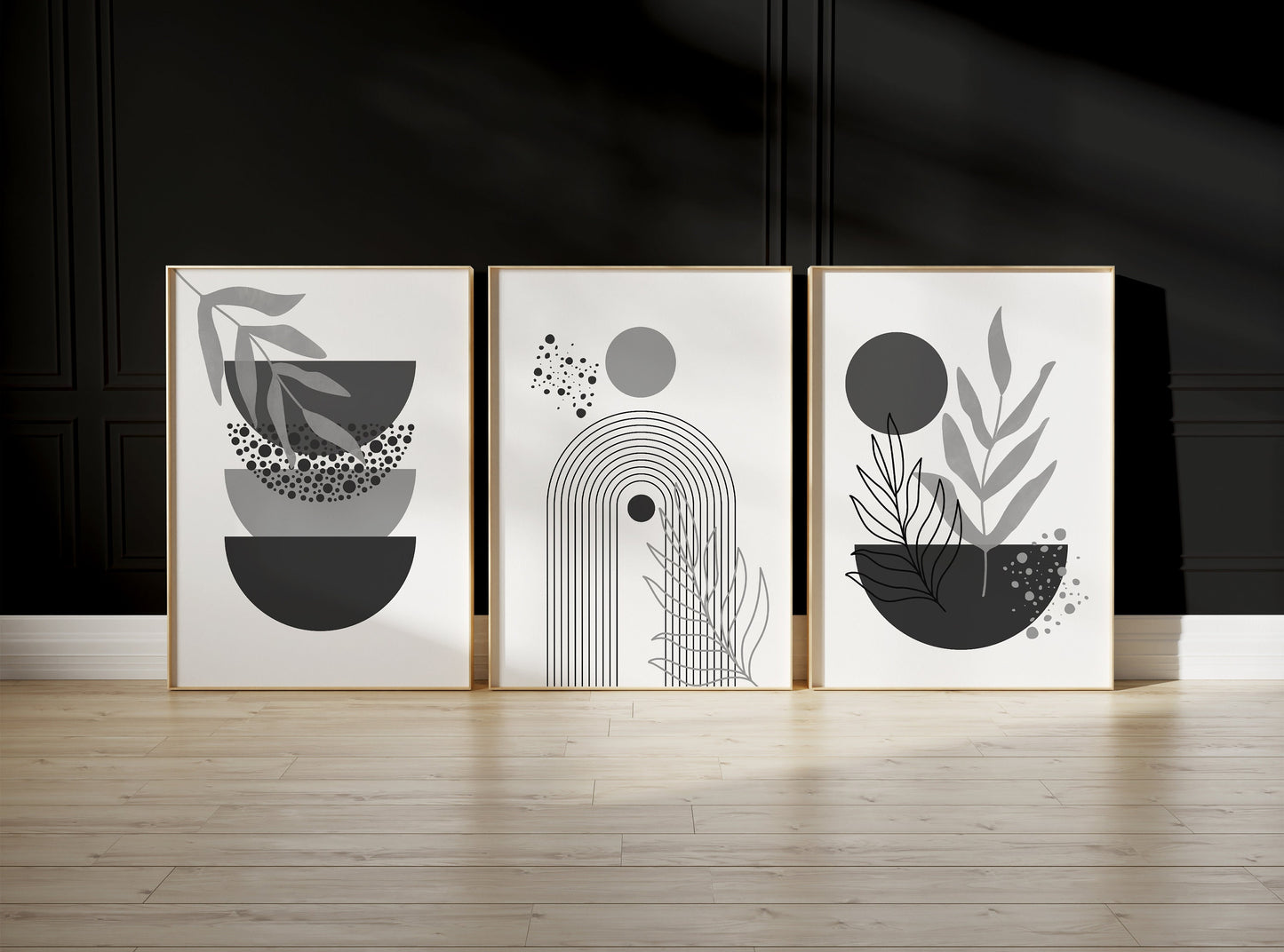 Set of 3 Grey & White Boho Wall Prints