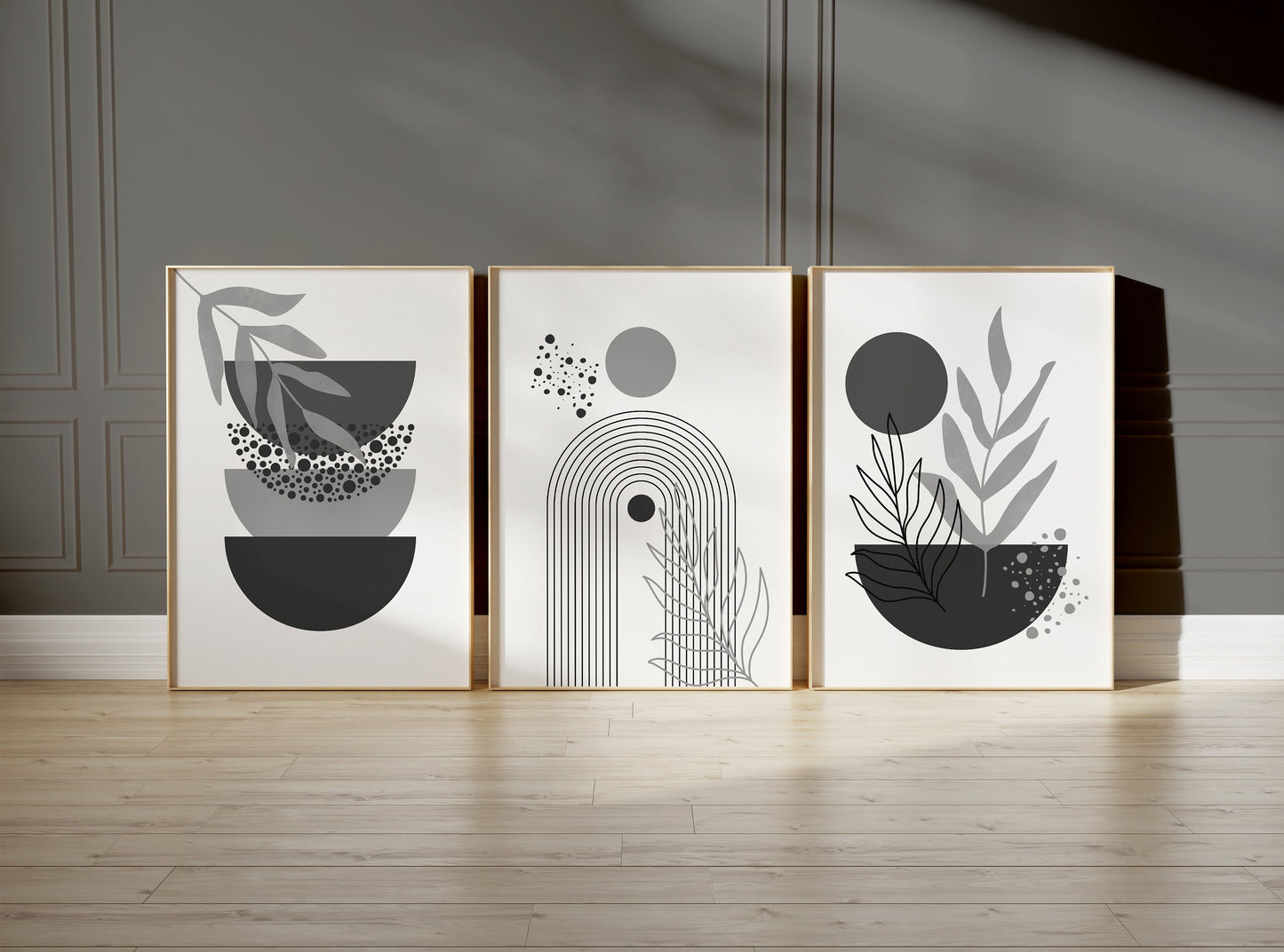 Set of 3 Grey & White Boho Wall Prints